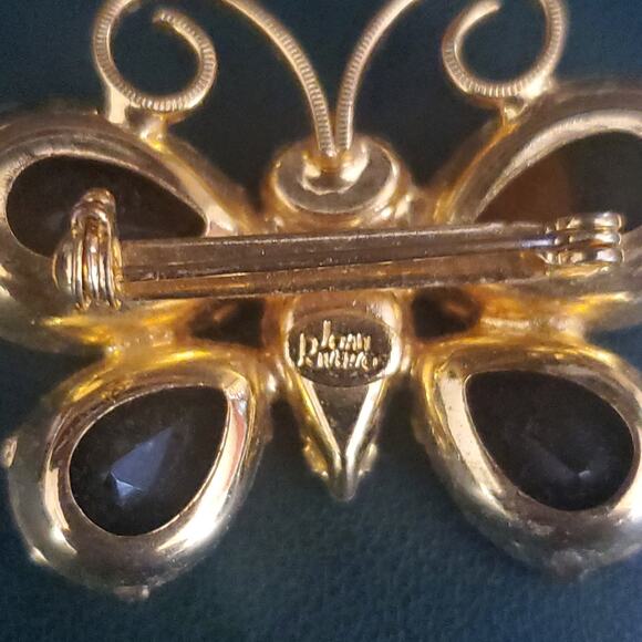 Vintage Joan‎ Rivers Butterfly Brooch Pin Gold Plated Multicolored Stones 90's - Picture 3 of 5